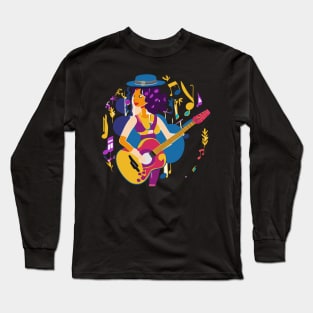 a music-inspired t-shirt design for a fictional band or artist.  a combination of musical elements, typography, and vibrant colors to convey the music’s energy Long Sleeve T-Shirt